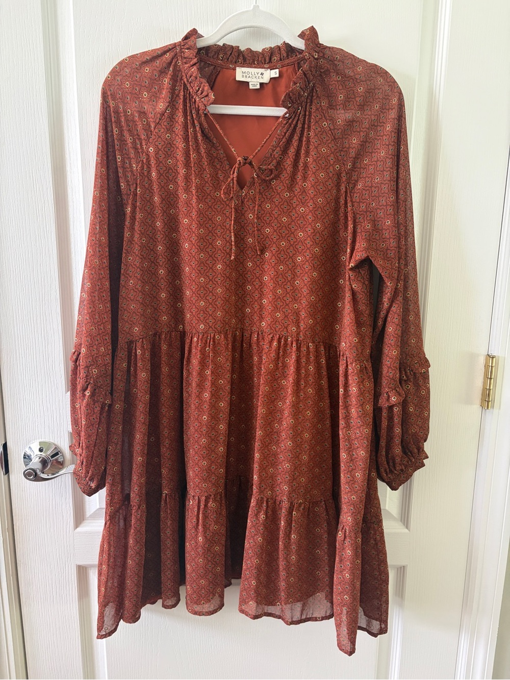Molly Bracken Girls' Rust Red Floral Tiered Dress